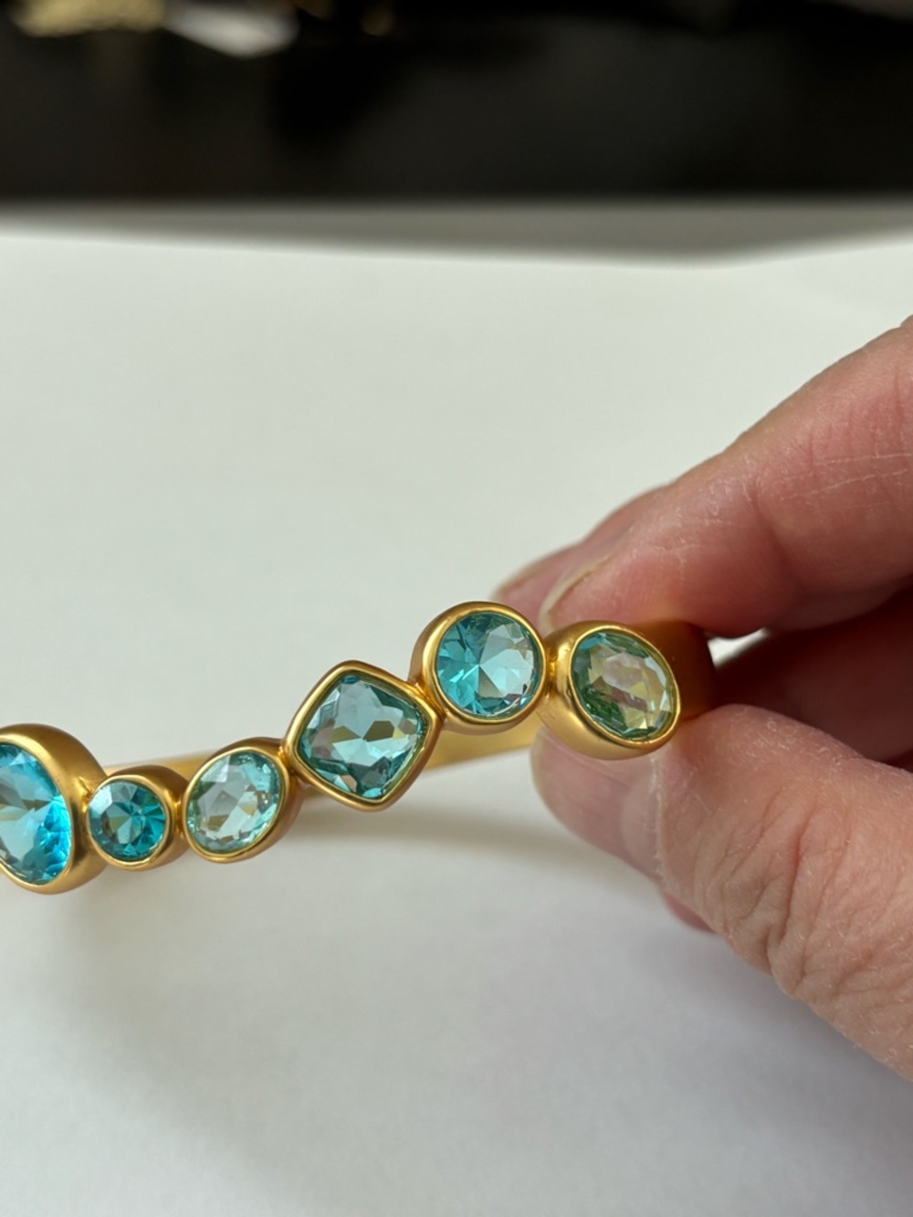 NWOT Julie Vos Gold-Tone Bracelet with Aqua Blue Crystal Accents - Picture 3 of 12